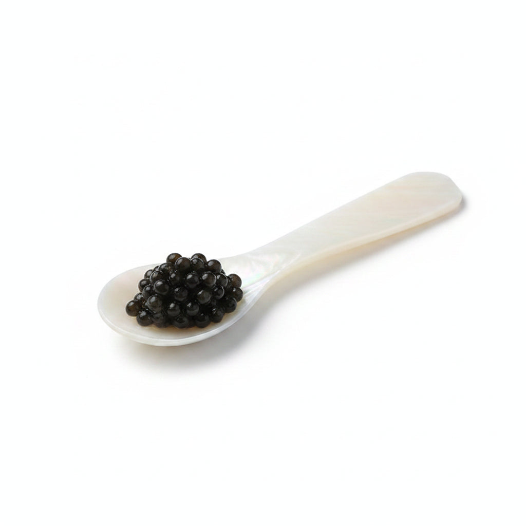 mother of pearl spoon with caviar