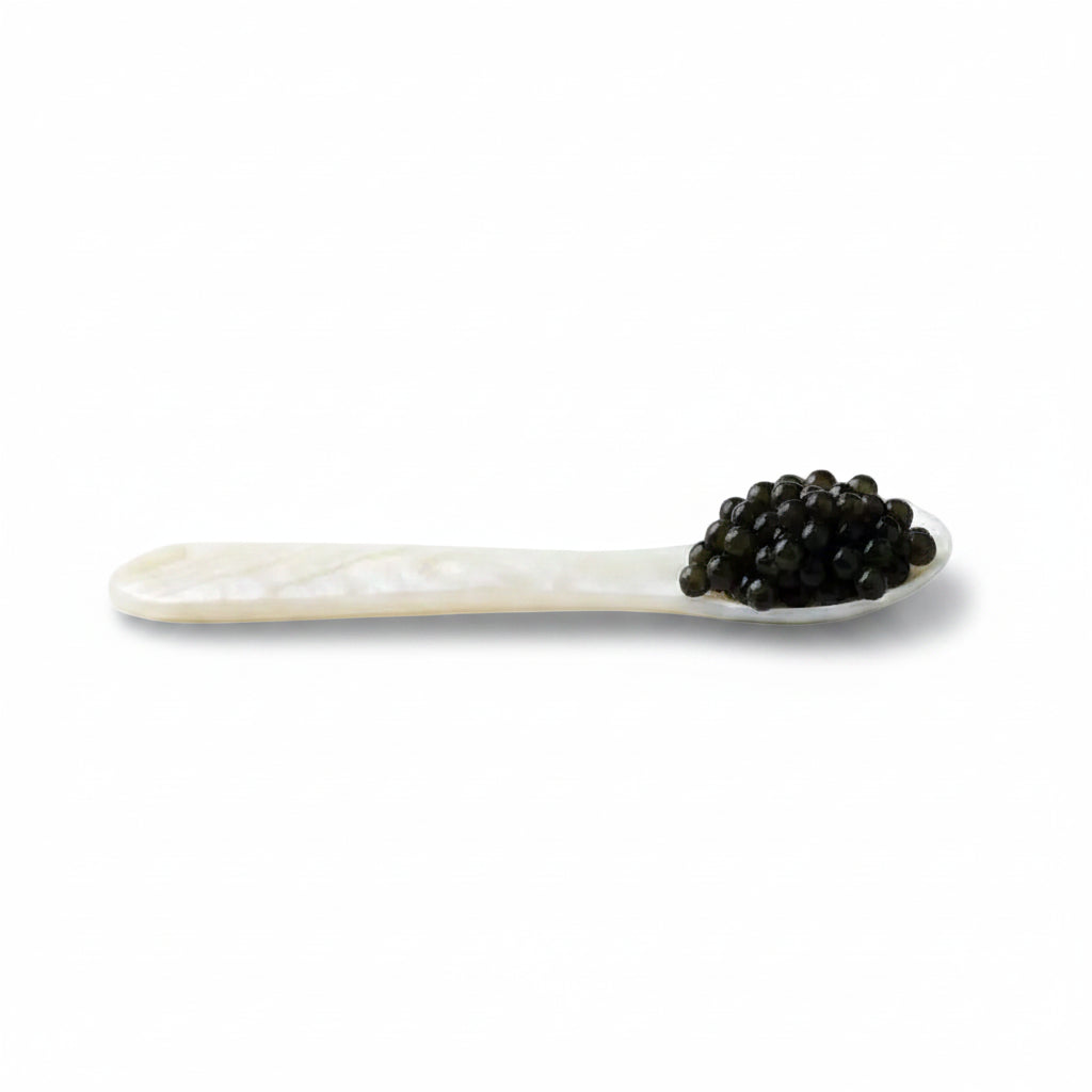 mother of pearl spoon with caviar